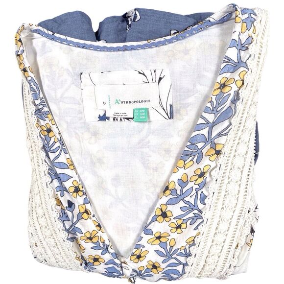 Anthropologie Blue and Cream Floral Midi Dress - Picture 16 of 16